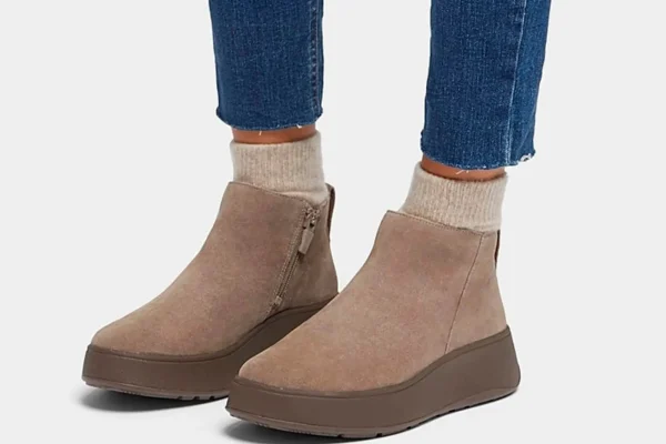 Ankle Boots-Fitflop Wedged Ankle Boots F-Mode Suede Flatf Zip